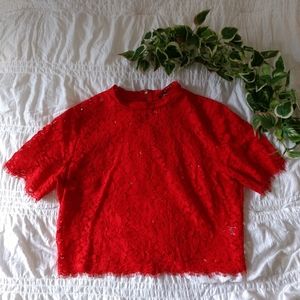Red Lace Crop Top, Size Medium, Express